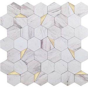 Zelfklevende Mozaïek tegels - Goud Wit Marmer - plaktegels - wandtegels zelfklevend - 28,8x29,2m