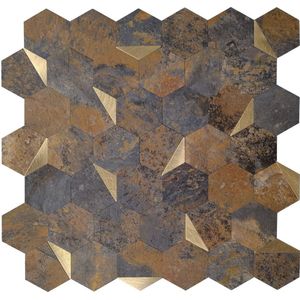 Mozaïek Isodeco Steenstrip Hexagon Zelfklevend 28.0x29.0 cm Roest Goud (Prijs Per Stuk) Isodeco