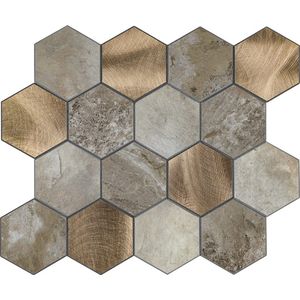 Mozaïek Isodeco Steenstrip Hexagon Zelfklevend 25.0x29.0 cm Beige Large (Prijs Per Stuk)