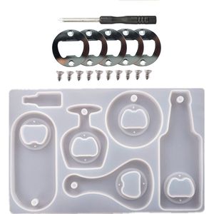 DW4Trading Epoxy Resin Giethars Silconen Flessen Opener Mal - Inclusief 5 Metalen Inserts - Bieropener