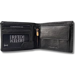 Lundholm Portemonnee heren luxe leer RFID anti-skim - Sundsvall serie compact formaat portefeuille heren leer - mannen cadeautjes Billfold Zwart