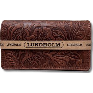 Lundholm portemonnee dames leer overslag bruin met bloemen RFID - Leren portefeuille dames met anti-skim bescherming - vrouwen cadeautjes overslagportemonnee dames Bruin