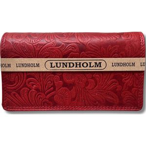 Lundholm portemonnee dames overslag rood met bloemenpatroon RFID safe - Leren portefeuille dames met anti-skim bescherming - vrouwen cadeautjes overslagportemonnee dames Rood