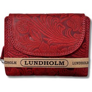 Lundholm portemonnee dames overslag rood bloemenpatroon - Leren portefeuille dames topkwaliteit - vrouwen cadeautjes overslagportemonnee dames | Scandinavisch design - Eikefjord serie | RFID Safe - Rood