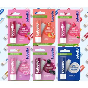 Labello Fruity Shine Lippenbalsem Collection 6 x 5.5 ml - Verzorgende Lipbalm Met Smaak - Voordeelverpakking
