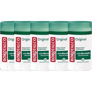 Borotalco Original Deodorant Stick - 5 x 40 ml - Onmiskenbaar en Tijdloos - Met Microtalc - Zonder Alcohol - Deodorant Man Voordeelverpakking
