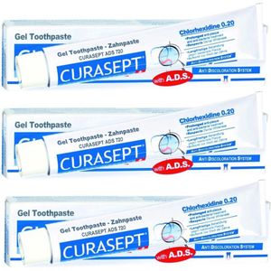 Curasept ADS 720 Tandpasta Gel - CHX 0,20% - 3 x 75ml - Efficiente Bescherming Tegen Tandplak en Tandvleesontsteking