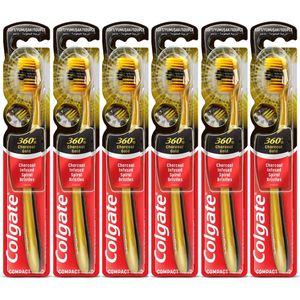 Colgate Charcoal 360° Tandenborstel Soft - Antibacterieel en Houtskool Doordrenkte Borstelharen - 6 Stuk