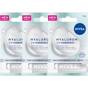 Nivea Lippenbalsem Hyaluron Lip Moisture Plus - 3 x 5,2g - Lipbalm voor 24h Diepe Hydratatie - Merkbaar Zachte en Gladde Lippen