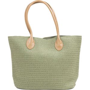 Monnq - strandtas met rits - rieten tas - strandtas riet - Magha Olive