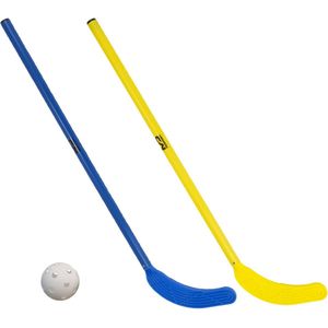 MDsport - Unihockeystick - Kort - Set - 2 sticks + 1 bal - Blauw / Geel - Basis onderwijs
