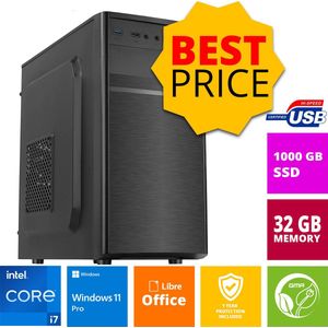 Intel Compleet PC | Intel Core i7 | 32 GB RAM | 1000GB SSD | DVD+RW | USB Cardreader | Windows 11 Pro | WiFi 600 & Bluetooth 5