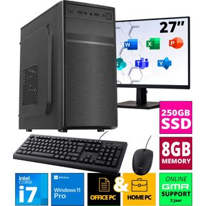 Intel Compleet PC SET 27"" | Intel Core i7 | 8 GB RAM | 250 GB SSD | Windows 11 Pro | Inclusief Muis & Toetsenbord & Monitor