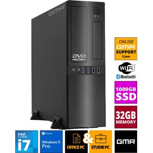 Intel Compleet Desktop PC | Intel Core i7 | 32 GB RAM | 1 TB SSD | DVD+RW | Windows 11 Pro | Business Office Multimedia Computer