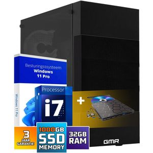 GMR - Ultra Slim i7 - Office PC - 32 GB RAM - 1000GB SSD - Windows 11 Pro - WiFi-Bluetooth