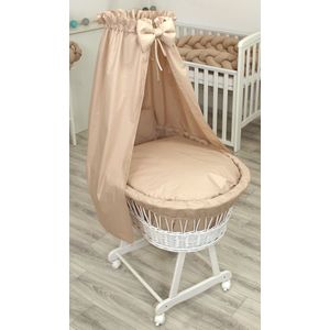 MamaLoes - Wiegje - Wit - Rotan - Beige Bekleding - Compleet met Matras en Sluier
