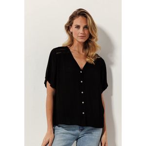 Tramontana - Blouse - Zwart - Korte Mouwen - V-hals met Knoopsluiting
