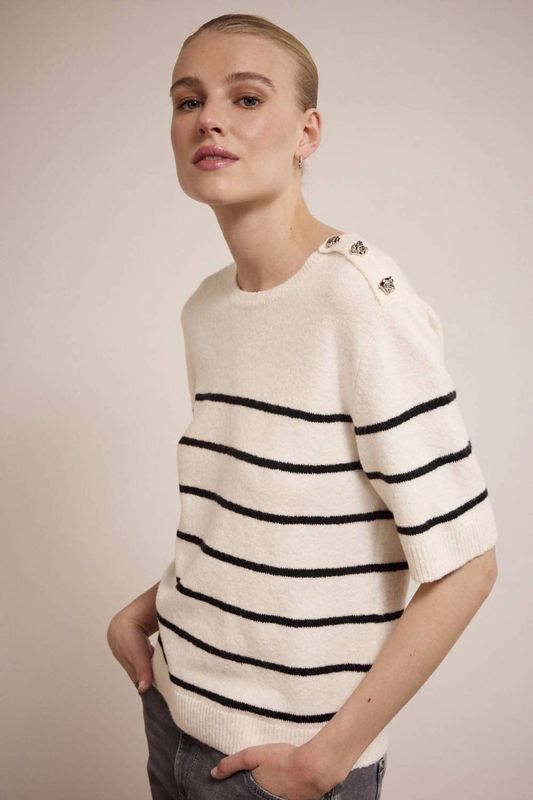 Tramontana - Bouclé Striped Jumper - Gebreide Trui - Wit