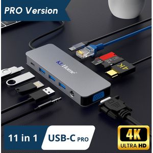 11 in 1 USB-C Hub - Docking Station - 2x 4K HDMI - 100W Opladen - VGA