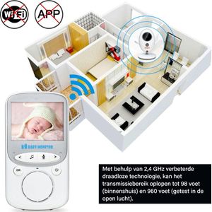 Video Babyfoon met Camera - LCD Scherm - Nachtzicht - Babycamera Monitor - Wit