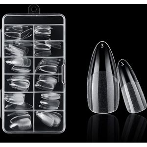 Nifkos 101 - Almond Half Frosted - Full Cover - Nageltips - Nepnagels - Plaknagels - In Assortimentsbox - 120 stuks 12 maten - Voor Gellak Acrylnagellak en PolyGel nagels - Nifkos Frosted Tips Line