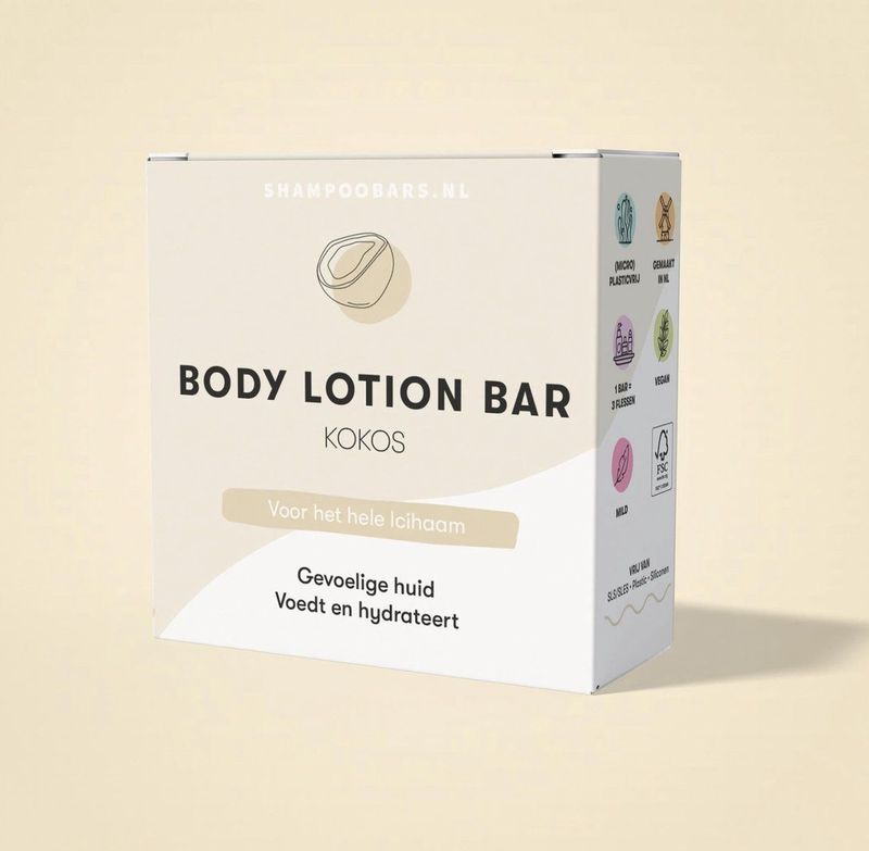 Body Lotion Bar Kokos | Handgemaakt in Nederland | Dierproefvrij | 100% biologisch afbreekbare verpakking
