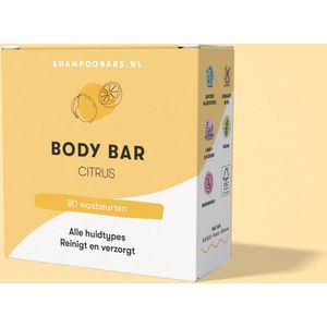 Body Bar - Citrus - Handgemaakt - 80 Wasbeurten - Plasticvrij - Dierproefvrij - Vegan - Biologisch Afbreekbare Verpakking