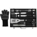 BBQ accessoires - 10-delig - Barbecue gereedschap - BBQ handschoen - Aluminium koffer - Cadeau voor man