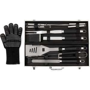 BBQ accessoires - 10-delig - Barbecue gereedschap - BBQ handschoen - Aluminium koffer - Cadeau voor man