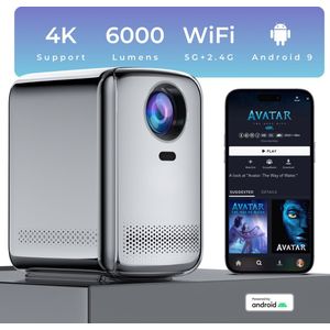 Omniware Lux Smart Mini Beamer – Full HD 1920x1080 Projector – 6000 Lumen - Streamen met IOS & Android – ±40 Keystone Correctie – Silver Grey