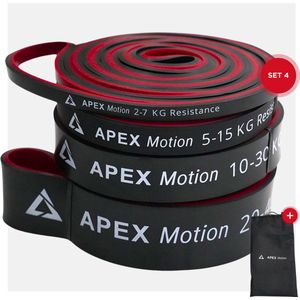 APEX Motion Premium Resistance Bands 4 Delige Set - Weerstandsbanden 2-92 KG - Powerbands - Tweelaags - 100% natuurlijk latex en huidveilig - incl GRATIS Draagtas
