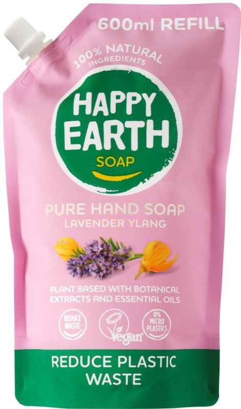 Happy Earth - Handzeep Navulling - Lavender Ylang - 100% Natuurlijk - 600 ml