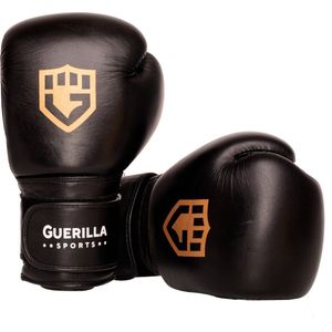 Guerilla Sports - Bokshandschoenen volwassenen - Kickbox handschoenen voor bokszak - Dames en heren - Hoogwaardig kalfsleer - Zwart - 16 oz