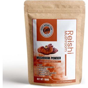 Good Nature Vibe Reishi poeder 100G - Immuunsysteem & Vitaliteit - Vol met Vezels, vitamines en mineralen goed voor elk dieet - Hoog in anti-histamine - Reishi Paddenstoel voor gerechten in de keuken - 100% Vegan & Vrij van schadelijke stoffen