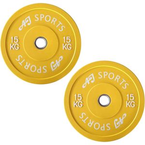 AJ-Sports Halterschijven Rubber 15 kg 2 stuks - halterschijf 50 mm - Gewichten set - Halters - Halterset - Halterstang - Halterbank - Fitness - Krachttraining