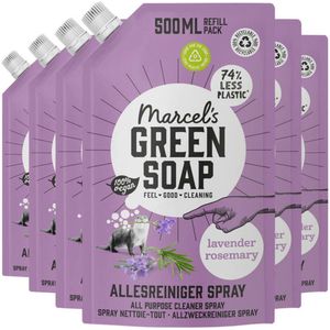 6x Marcel's Green Soap Allesreiniger Spray Lavendel & Rozemarijn Navulling 500 ml