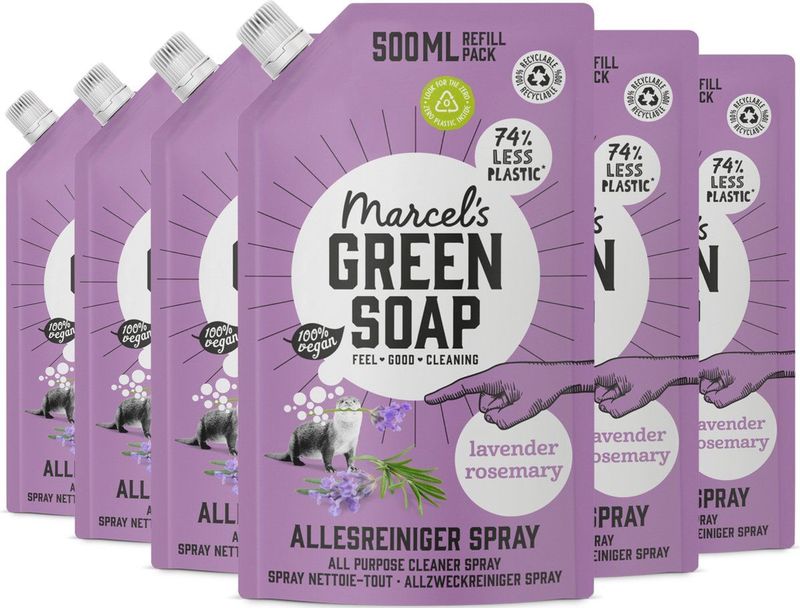 6x Marcel's Green Soap Allesreiniger Spray Lavendel & Rozemarijn Navulling 500 ml