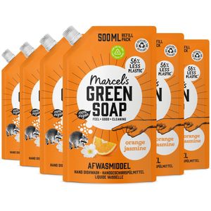 6x Marcel's Green Soap Afwasmiddel Sinaasappel & Jasmijn Navulling 500 ml