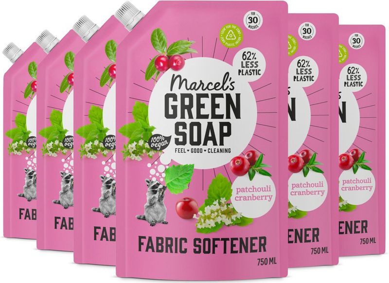 Marcel's Green Soap - Wasverzachter - Patchouli & Cranberry - 6 x 750 ml
