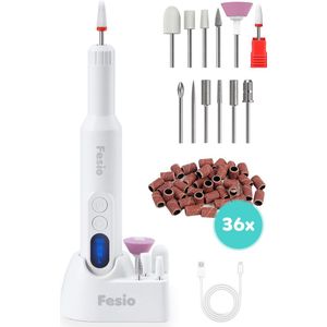 Fesio Elektrische Nagelvijl - Manicure Pedicure Set - Wit - 12 Bitjes 36 Schuurrolletjes
