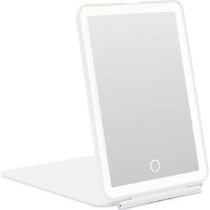 Fesio LED Reisspiegel met Oplaadbare Verlichting - Opvouwbaar - Klapspiegel/Tasspiegel/Make Up Spiegel - Wit