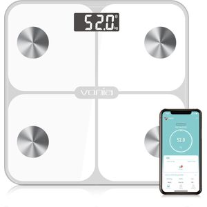 Vonia Weegschaal - Personenweegschaal - Smart Weegschaal - Digitale Weegschaal met Lichaamsanalyse & Vetpercentage - Bluetooth - Wit
