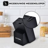 Kicinn Messenset - Messenblok - Keukengerei - Messenhouder - 14 Delig - Inclusief Schaar en Messenslijper - Zwart