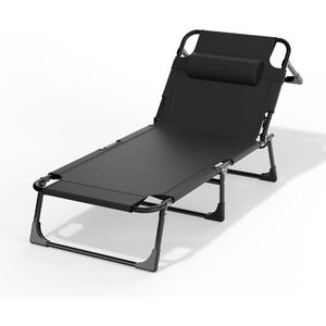 Outbee Ligbed - Ligstoel - Zonnebed - 190x68x30 cm - Inklapbaar - Verstelbaar - Weerbestendig - Zwart
