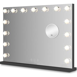 Bayt Hollywood Spiegel met verlichting - Make Up Spiegel met Verlichting - Spiegel Met Verlichting - Dimbaar - 10x Vergroting - 58x46cm - Zwart