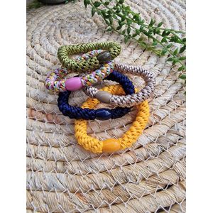 2 in 1 Elastiek en Armband - Haarelastiekjes met Kraal - Sterk - 5 stuks Haar Elastiekjes - Haarelastiekje Gevlochten - Multicolor - Goud - Blauw - Oranje - Groen