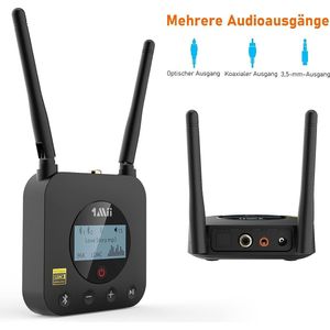 1Mii B06Pro + HiFi Bluetooth 5.1 Audio Adapter met LDAC, aptX HD & Low Latency aptX Adaptive Volume Control & LCD-scherm voor Home Stereo AV-ontvanger / stereoversterker