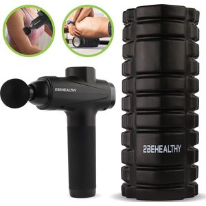 2BEHEALTHY Massage Gun Professioneel & Foam Roller - Incl. 6 Opzetstukken en 30 Massagestanden - 8 Uur Batterij - Sport en Relax Massage Pistool - Massageapparaat - Foamrollers - Foamrol - Massage Roller - Massageroller