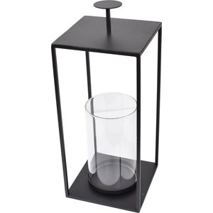 LOFT42 Lantaarn Bradley met Glas - Zwart - 32x15x15