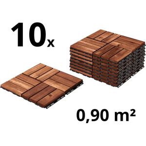 Terrastegels - Acaciahout - 10 Stuks - 0.90 m² - Donkerbruin - Vlondertegels - Balkontegels - Makkelijke en Snelle Montage